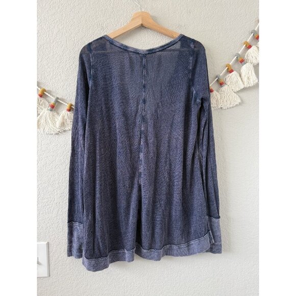 We The Free Affogato Hacci Indigo Linen Blend V-Neck Knit Sheer Top Beachy S - Picture 2 of 9